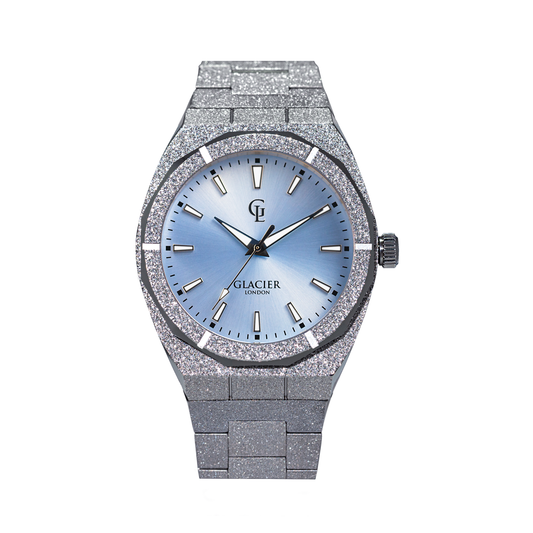 Silver Frosted Ice Blue Sunray Watch