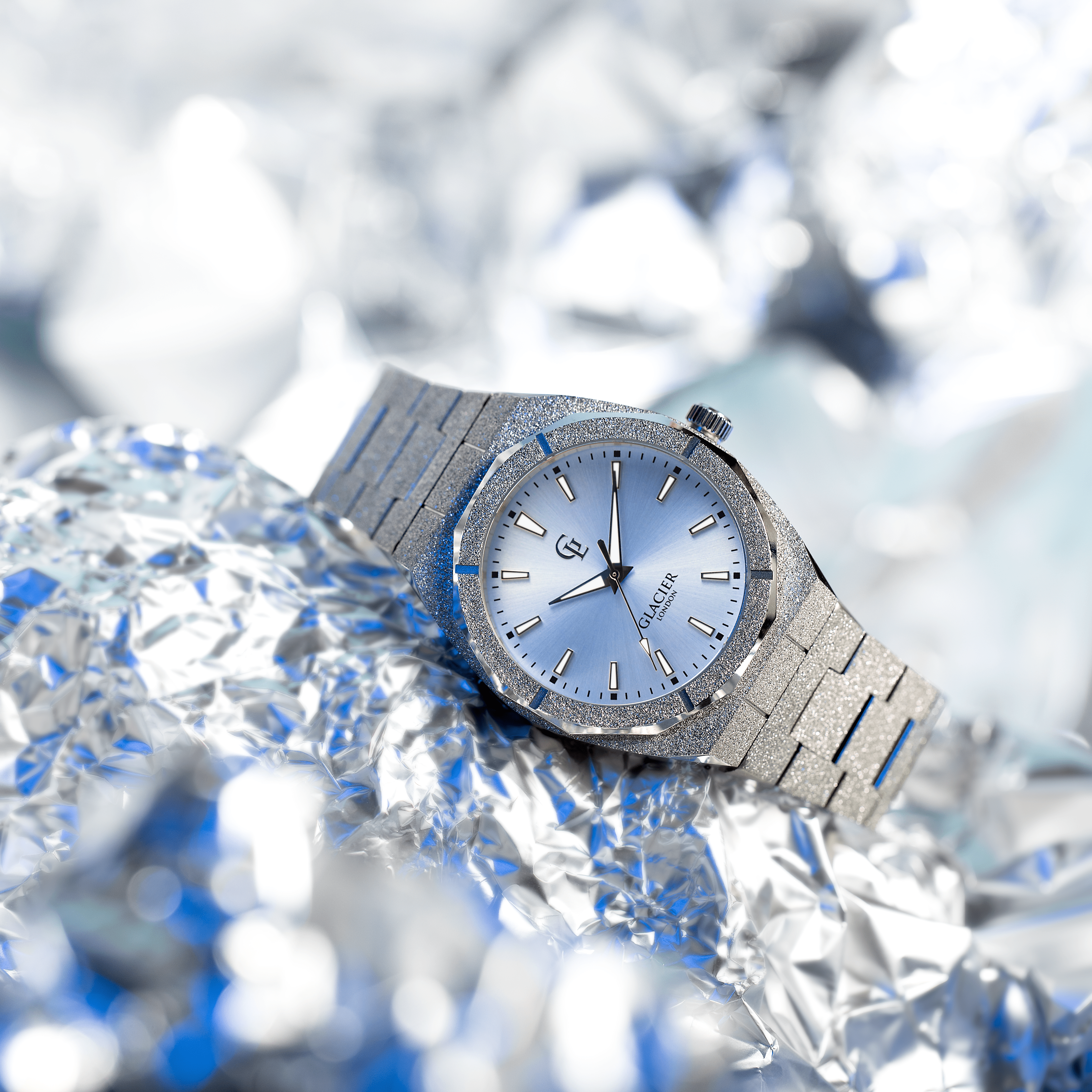 Silver Frosted Ice Blue Sunray Watch