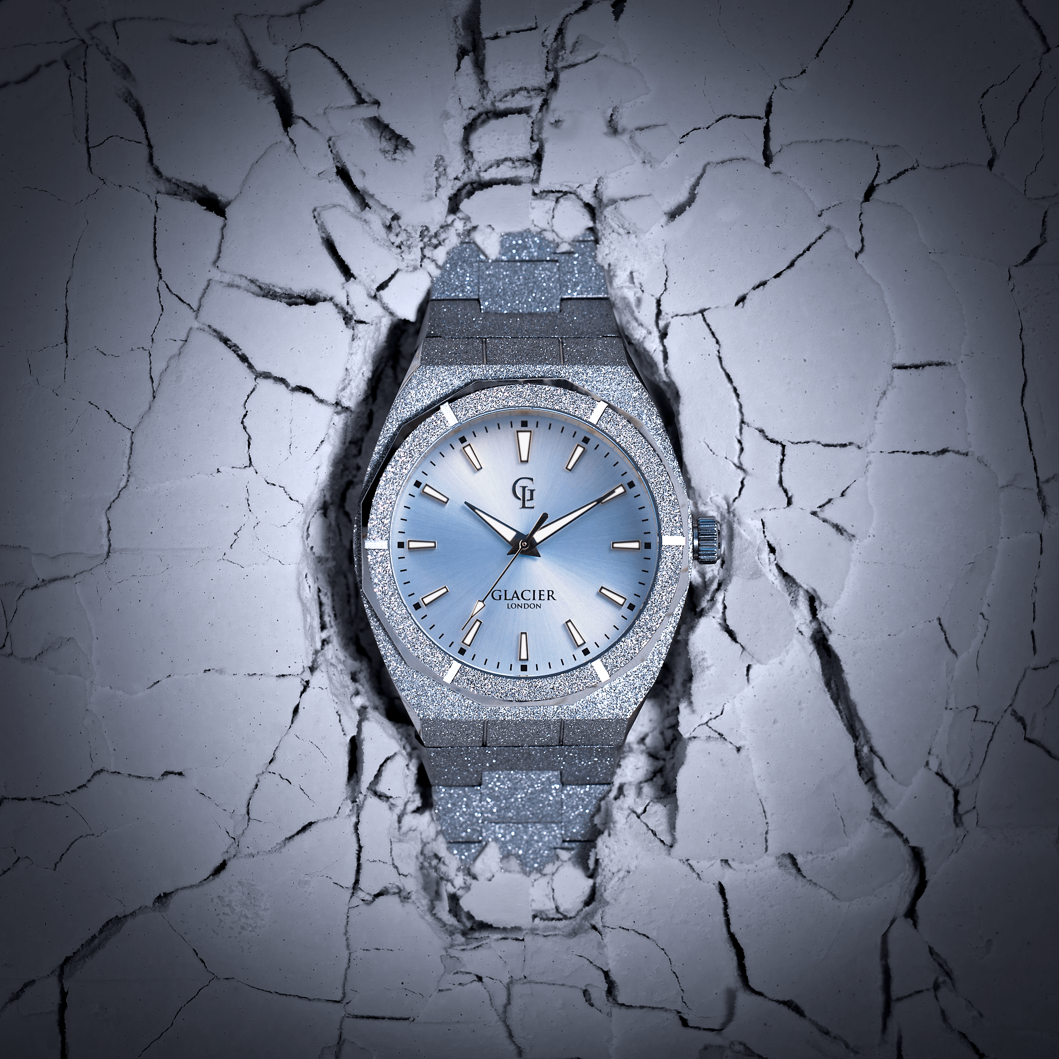 Silver Frosted Ice Blue Sunray Watch