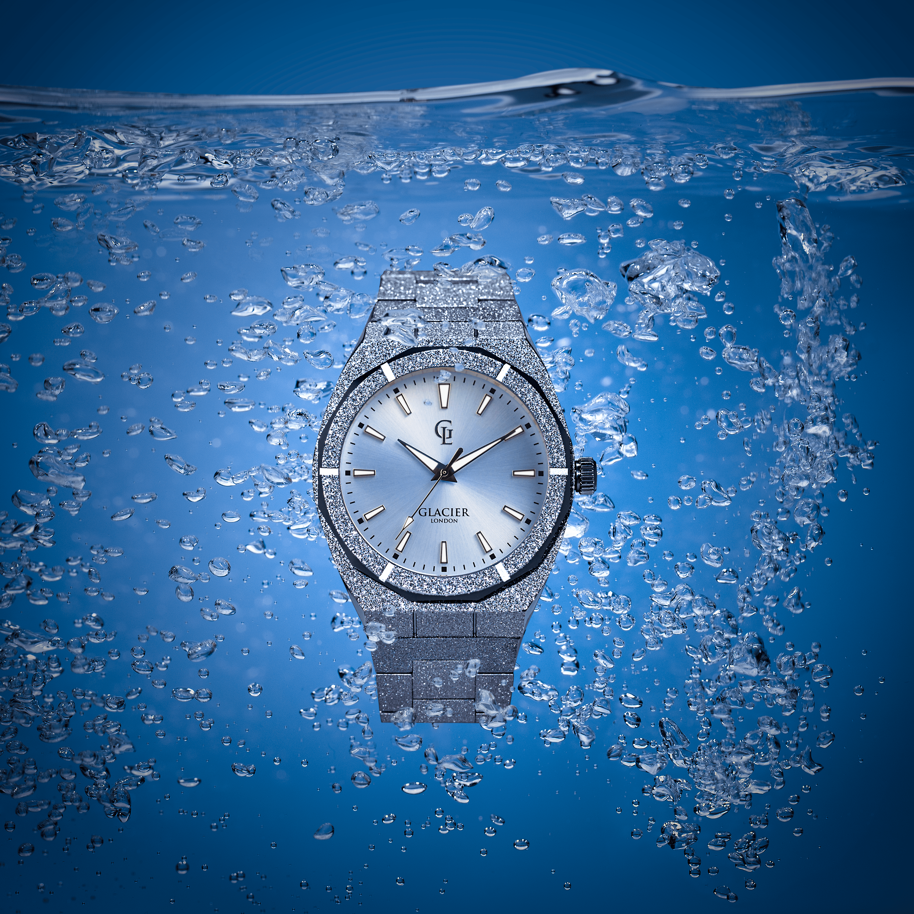 Silver Frosted Ice Blue Sunray Watch