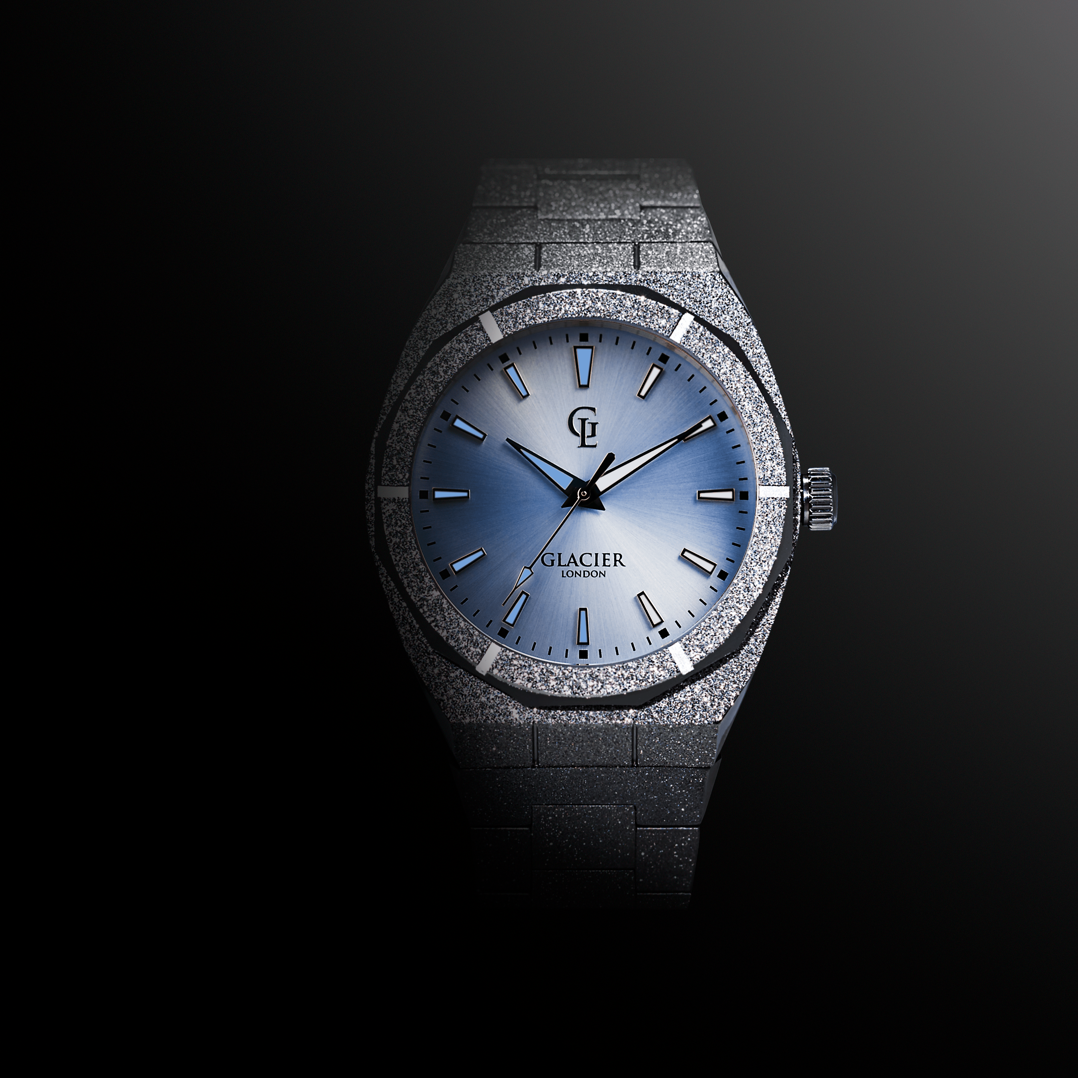 Silver Frosted Ice Blue Sunray Watch