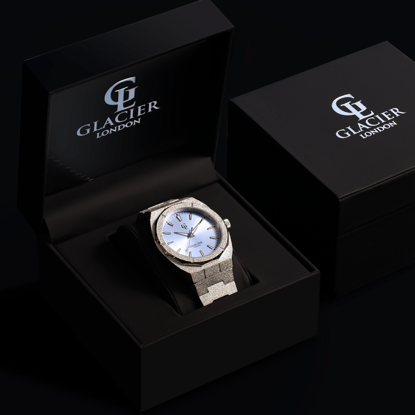 Silver Frosted Ice Blue Sunray Watch